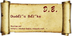 Dudás Béke névjegykártya